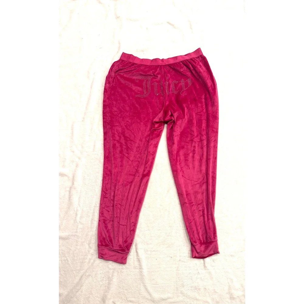 Juicy Couture Pink Velour Rhinestone Logo Loungewear Joggers Pants L 3263-118